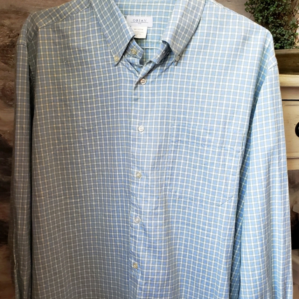 Men's Orian XXL Blue brushed-cotton button down shirt